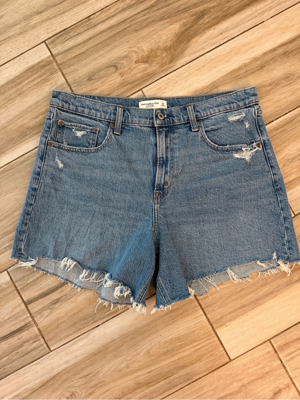 Abercrombie & Fitch Medium Blue Frayed Hem Denim Shorts